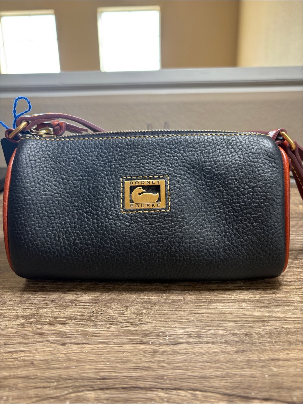 Dooney & Bourke Black Pebble Leather Crossbody with Brown Trim